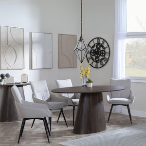View Palma dining set - 6 seater - 180cm - oval - walnut - ace dining chairs - beige fabric - swivel View Palma dining set - 6 seater - 180cm - oval - walnut - ace dining chairs - beige fabric - swivel