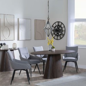 View Palma dining set - 6 seater - 180cm - oval - walnut - ace dining chairs - grey fabric - swivel View Palma dining set - 6 seater - 180cm - oval - walnut - ace dining chairs - grey fabric - swivel