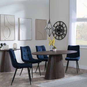 View Palma dining set - 6 seater - 180cm - oval - walnut - corona dining chairs - blue fabric View Palma dining set - 6 seater - 180cm - oval - walnut - corona dining chairs - blue fabric