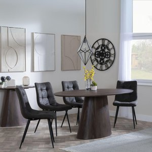 View Palma dining set - 6 seater - 180cm - oval - walnut - corona dining chairs - grey fabric View Palma dining set - 6 seater - 180cm - oval - walnut - corona dining chairs - grey fabric