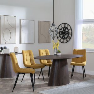 View Palma dining set - 6 seater - 180cm - oval - walnut - corona dining chairs - yellow fabric View Palma dining set - 6 seater - 180cm - oval - walnut - corona dining chairs - yellow fabric