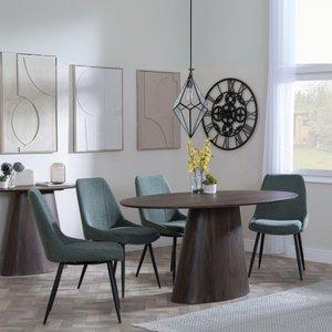 View Palma dining set - 6 seater - 180cm - oval - walnut - darwin dining chairs - green fabric View Palma dining set - 6 seater - 180cm - oval - walnut - darwin dining chairs - green fabric