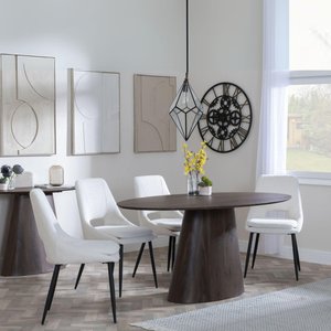 View Palma dining set - 6 seater - 180cm - oval - walnut - peyton dining chairs - cream fabric View Palma dining set - 6 seater - 180cm - oval - walnut - peyton dining chairs - cream fabric