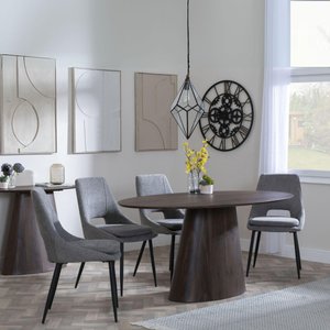 View Palma dining set - 6 seater - 180cm - oval - walnut - peyton dining chairs - grey fabric View Palma dining set - 6 seater - 180cm - oval - walnut - peyton dining chairs - grey fabric