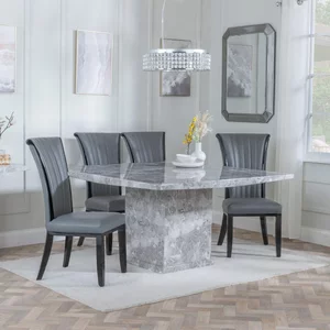 View Clearance - turin dining set - 8 seater - 140cm - square - grey marble - cadiz dining chairs - grey leather View Clearance - turin dining set - 8 seater - 140cm - square - grey marble - cadiz dining chairs - grey leather