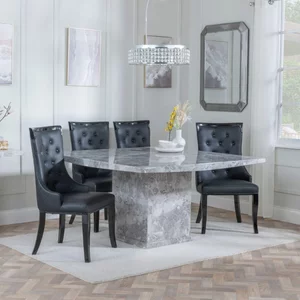 View Clearance - turin dining set - 8 seater - 140cm - square - grey marble - carmela dining chairs - black leather View Clearance - turin dining set - 8 seater - 140cm - square - grey marble - carmela dining chairs - black leather