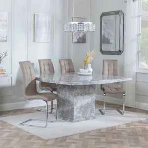 View Clearance - turin dining set - 8 seater - 140cm - square - grey marble - jamison dining chairs - beige faux leather View Clearance - turin dining set - 8 seater - 140cm - square - grey marble - jamison dining chairs - beige faux leather