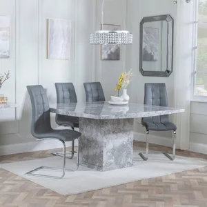 View Clearance - turin dining set - 8 seater - 140cm - square - grey marble - jamison dining chairs - grey faux leather View Clearance - turin dining set - 8 seater - 140cm - square - grey marble - jamison dining chairs - grey faux leather