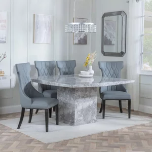 View Clearance - turin dining set - 8 seater - 140cm - square - grey marble - mimi dining chairs - grey leather View Clearance - turin dining set - 8 seater - 140cm - square - grey marble - mimi dining chairs - grey leather