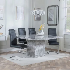 View Clearance - turin dining set - 8 seater - 140cm - square - grey marble - roma dining chairs - black faux leather View Clearance - turin dining set - 8 seater - 140cm - square - grey marble - roma dining chairs - black faux leather