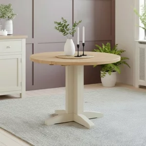 View Lundy round drop leaf dining table - 2-4 seater - 30cm-90cm - ivory painted