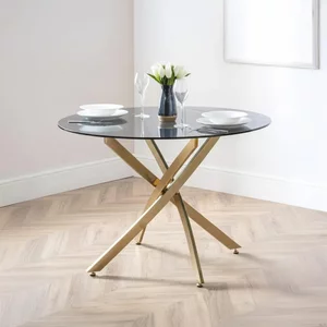 View Montero dining table - 4 seater - 100cm - round - clear glass and gold View Montero dining table - 4 seater - 100cm - round - clear glass and gold