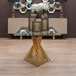 View Arezzo dining table - 6 seater - 180cm - clear glass with gold base