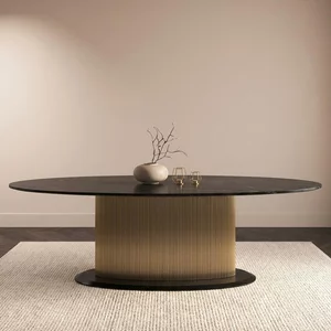 View Ironville brass ribbed 8 seater oval pedestal dining table