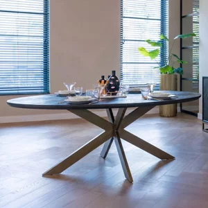 View Blackbone black and brass 10 seater oval dining table with spider legs