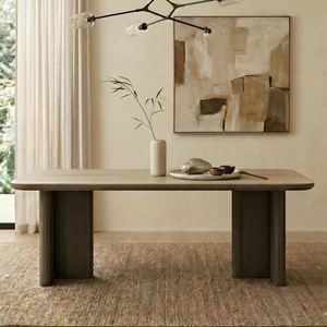 View Nando dining table - 230cm - 8 seater - double pedestal - brown - ceramic and oak