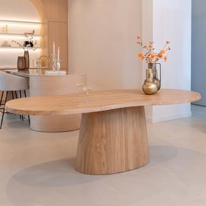 View Riva natural oak abstract shape 8 seater pedestal dining table