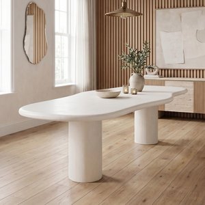 View Bloomstone white lime plaster 12 seater pedestal dining table View Bloomstone white lime plaster 12 seater pedestal dining table