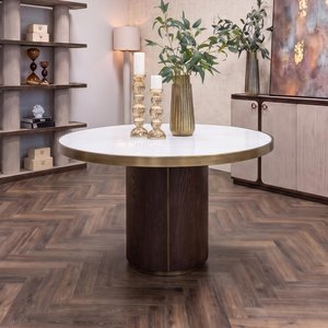 View Willox dining table - 130cm - 4 seater - round - pedestal - beige and brown - glass and oak