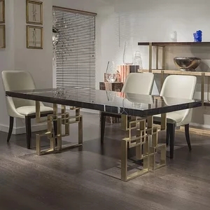 View Windows dining table - marble with brass pedestal base - variation available