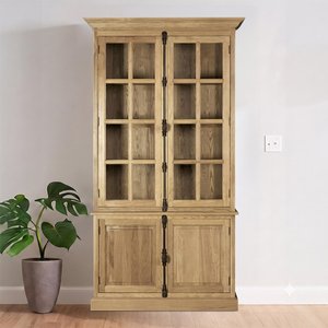 View Lyon display cabinet - 2 door - tall - grey washed - oak