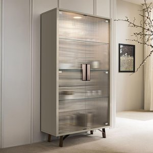 View Jupiter display cabinet - 2 fluted glass door - high gloss pearl line