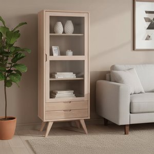 View A line display cabinet - 1 door - 2 drawer - oak