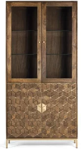View Caltan display cabinet - 4 door - walnut mango wood and gold - geometric