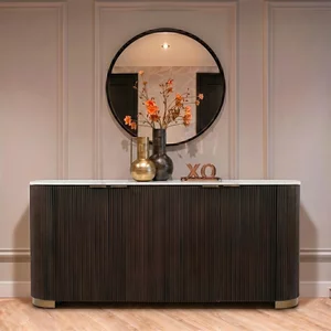 View Mayfield white marble top extra large sideboard - dark wood fluted base