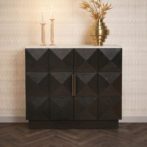 View Claremont dark wood 2 door small geometric sideboard with travertine top