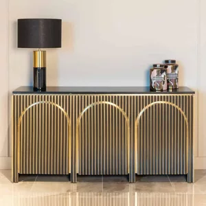 View Les arcs brushed gold ribbed 3 door large sideboard - 160cm