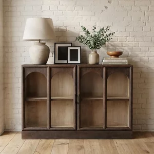 View Beau sideboard - 2 door - 122cm - medium - rustic brown - glass and mango wood