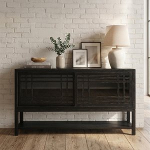 View Murano sideboard - 2 sliding door - 180cm - large - black - pine wood