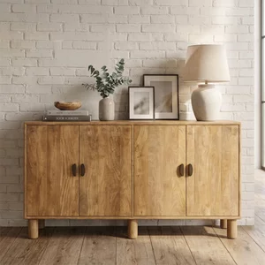 View Square sideboard - 4 door - 180cm - large - natural - mango wood View Square sideboard - 4 door - 180cm - large - natural - mango wood