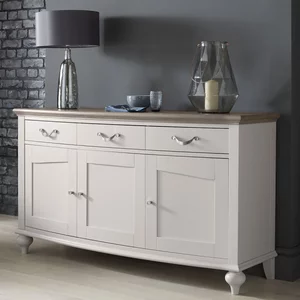 View Montreux wide sideboard - 3 drawer - grey washed oak & soft grey