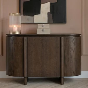 View Langford curved sideboard - 3 door - medium - brown - ceramic and oak