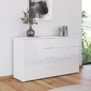 View Monostar wide sideboard - 120cm - 1 door - alpine white & white glass