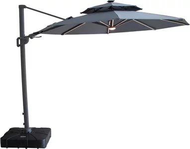 View Apollo led outdoor cantilever parasol - 3cm - round - with base - charcoal grey