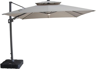 View Apollo led outdoor cantilever parasol - 3cm x 3cm - square - with base - clay beige