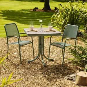 View Bergen garden bistro set - square - green metal - 2 stacking armchairs