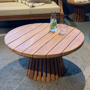 View Cindo outdoor coffee table - round - slatted base - natural - teak wood View Cindo outdoor coffee table - round - slatted base - natural - teak wood