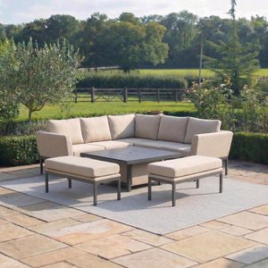 View Pulse corner square garden dining set - rising table - oatmeal