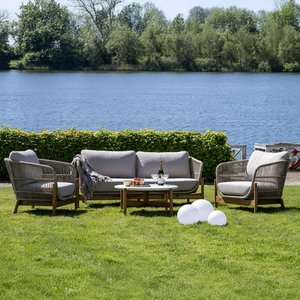 View Hunterton garden lounge sofa set - 2 seater - with square coffee table - acacia wood and rope View Hunterton garden lounge sofa set - 2 seater - with square coffee table - acacia wood and rope