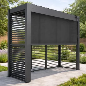 View Como outdoor bbq shelter - led lights - back panel side louvre & blind - grey