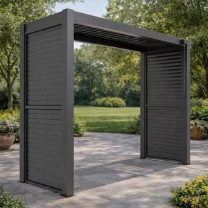 View Como outdoor bbq shelter - led lights - side louvre & blind - grey