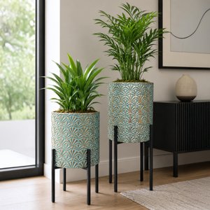 View Planter - set of 2 - round - moroccan style - metal