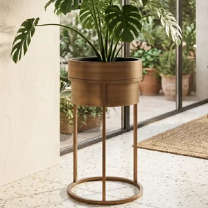 View Chadd planter - round - brushed gold - metal