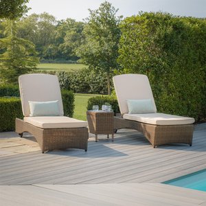 View Winchester garden sun lounger set - coffee table - ceramic top - natural rattan
