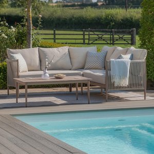 View Havana small corner garden sofa set - coffee table - natural linen