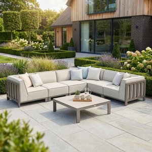 View Ibiza medium corner garden sofa set - coffee table - ceramic top - latte